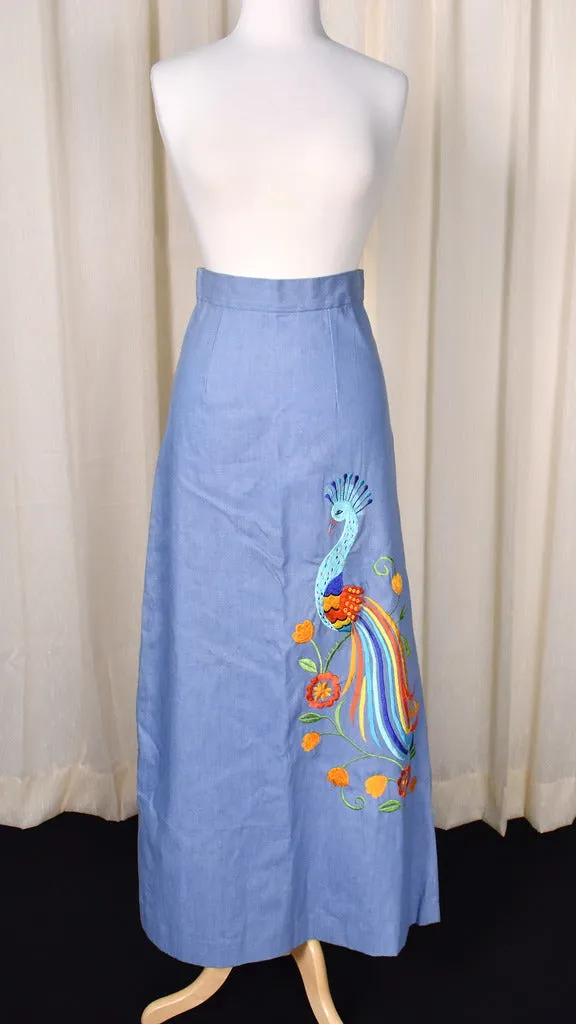 1970s Vintage Chambray Peacock Skirt