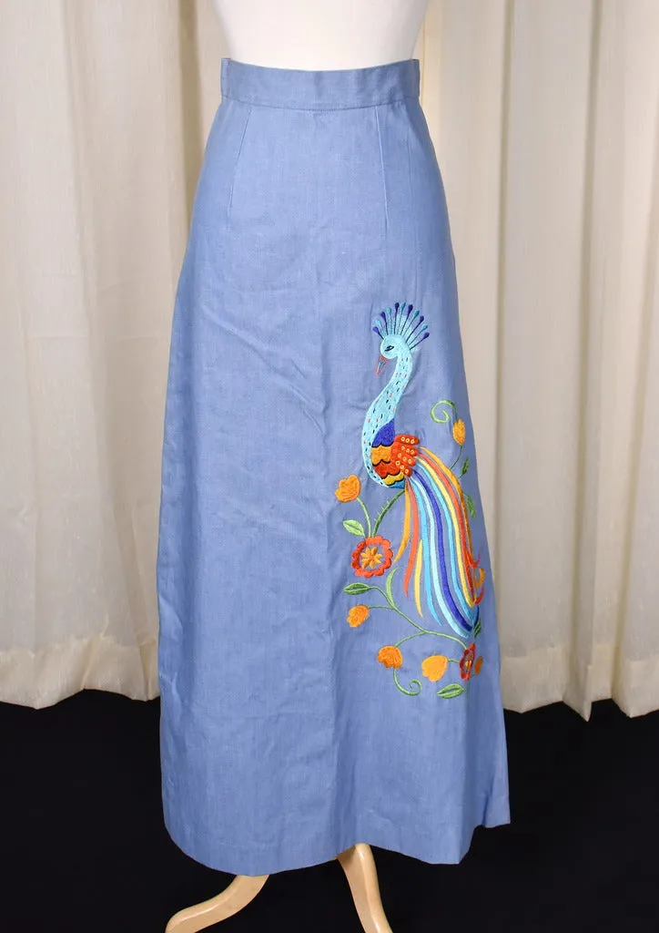 1970s Vintage Chambray Peacock Skirt