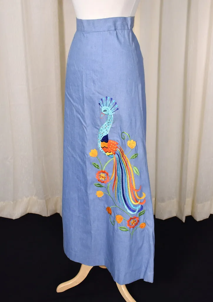 1970s Vintage Chambray Peacock Skirt