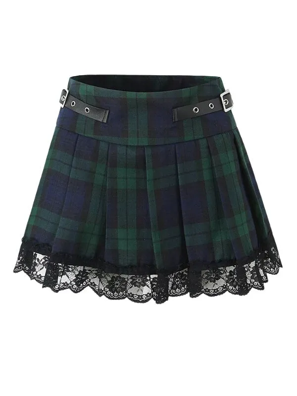 Academic green plaid mini skirt