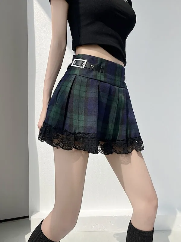 Academic green plaid mini skirt