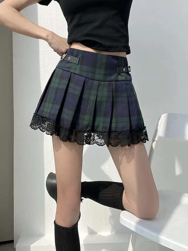 Academic green plaid mini skirt