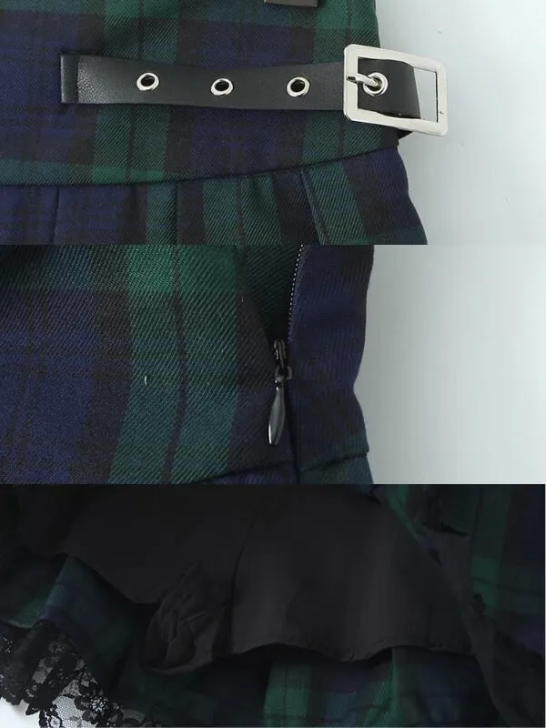 Academic green plaid mini skirt