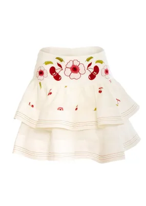 Al Fresco Embroidered Linen Mini Skirt