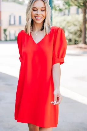 At First Sight Tomato Red Puff Sleeve Dress