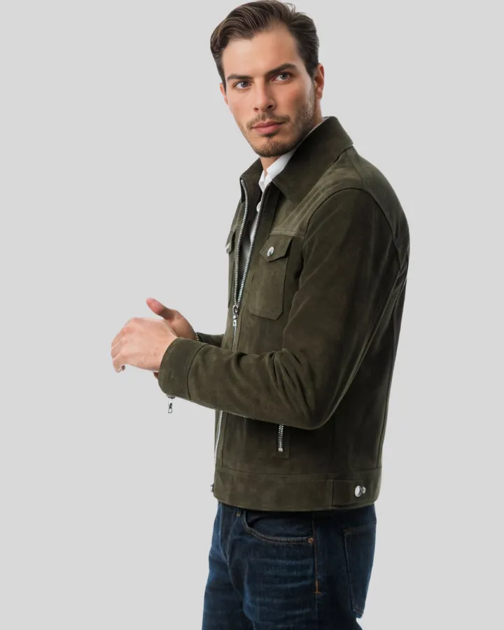 Atlas Olive Green Suede Leather Jacket