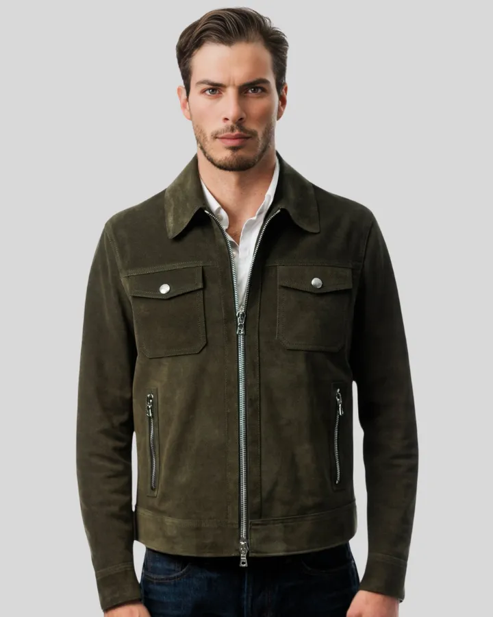 Atlas Olive Green Suede Leather Jacket