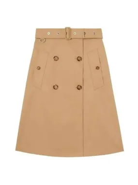 Belt Cotton Gabardine Trench A-Line Skirt Beige