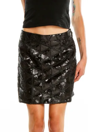 Black Sequin Geometric Mini Skirt