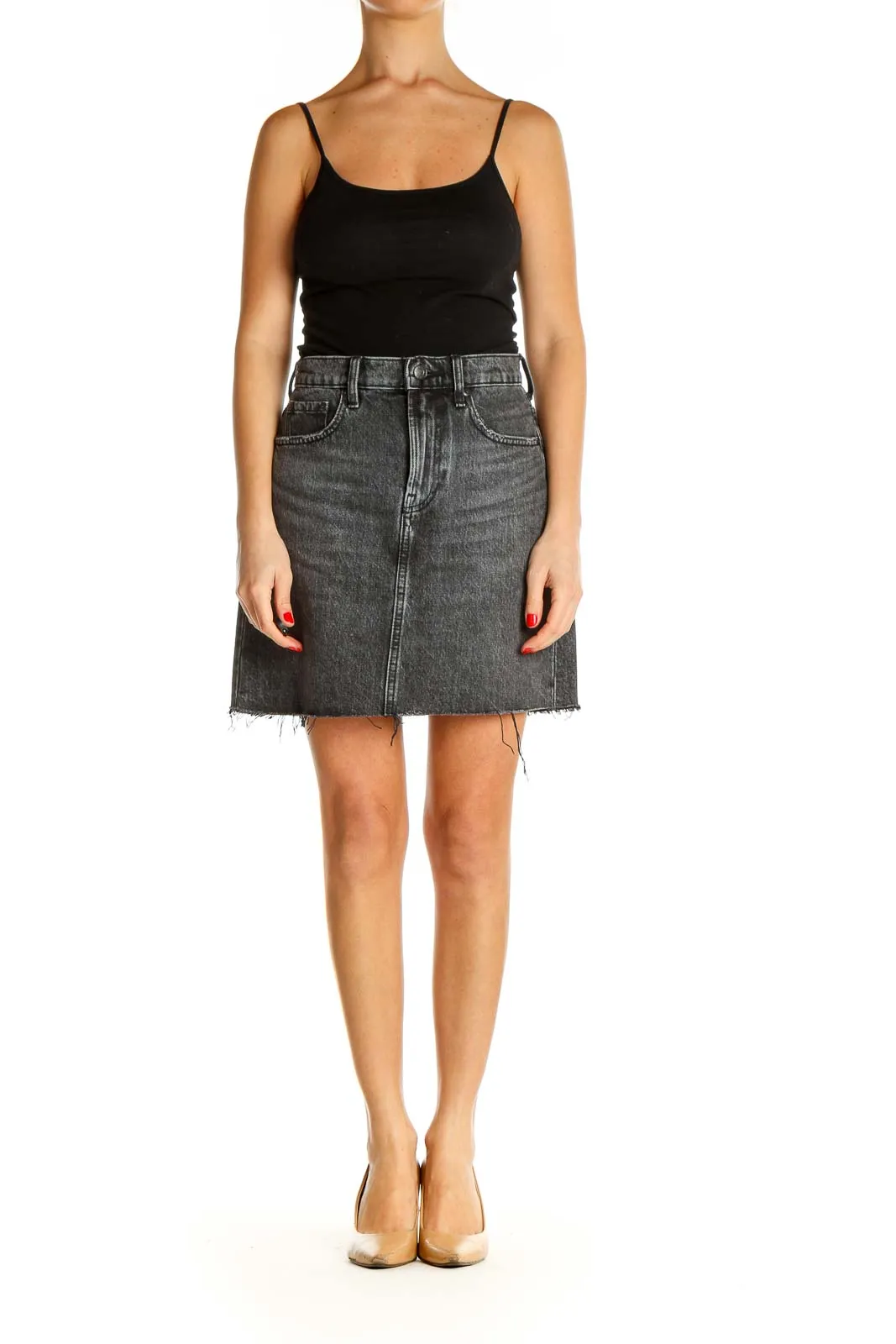 Black Textured Punk A-Line Skirt