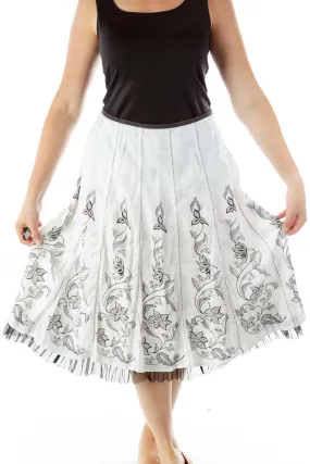 Black White Floral Print Midi Skirt