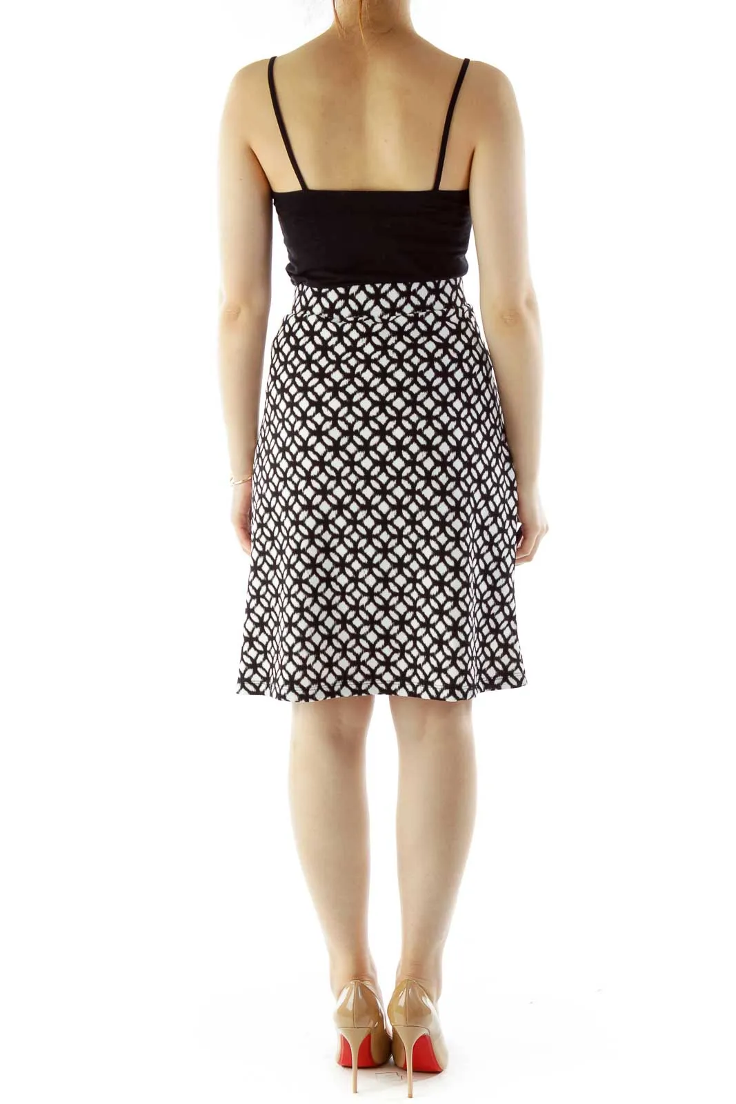 Black White Geometric Print Zip Pocket Detail Skirt