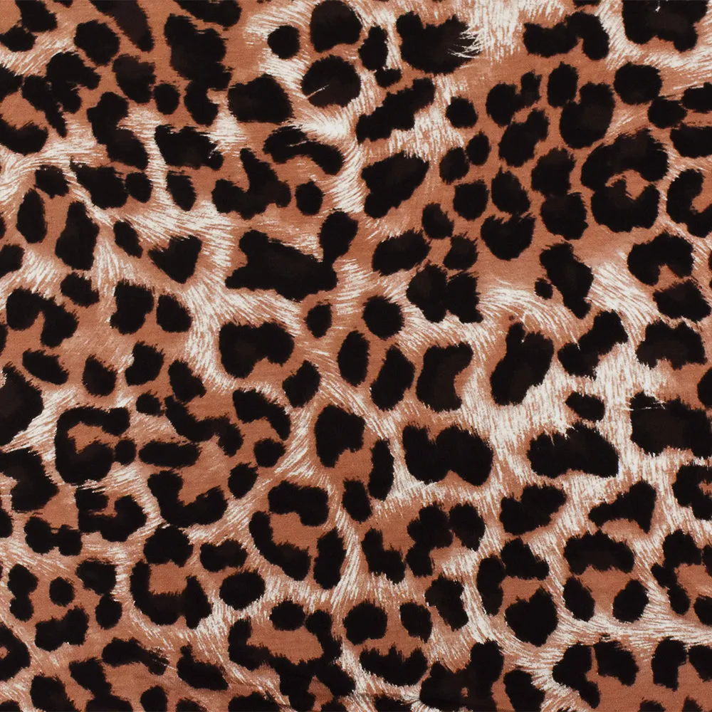 Brown-Black-Multi Cheetah Print Stretch Viscose Spandex Jersey Knit Fabric