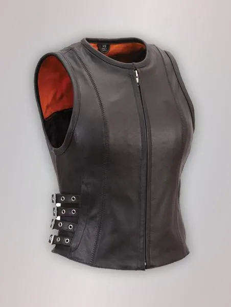 Buckled Zip Front Leather Vest By TJS