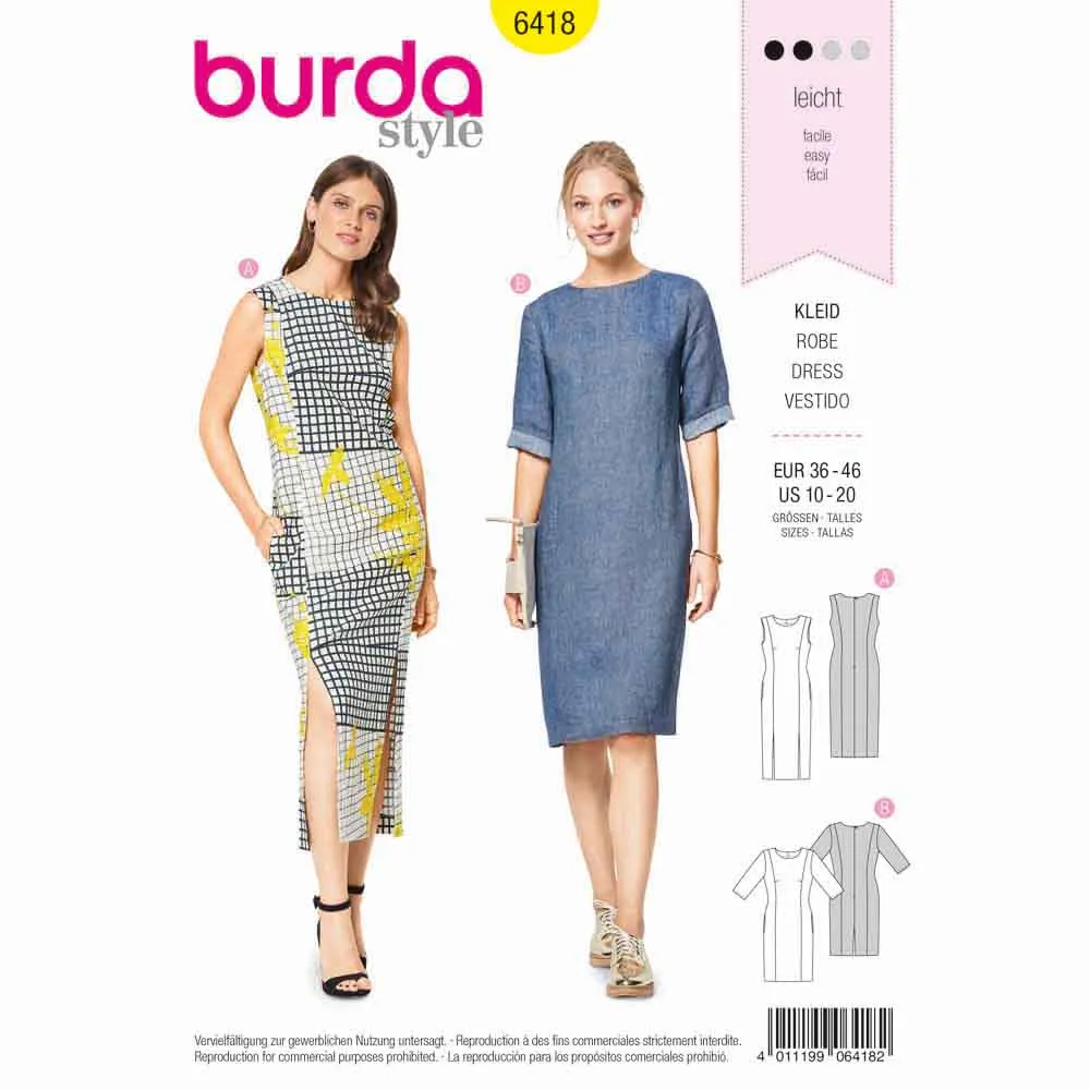 BURDA - 6418 Shift dress - Round Neckline - Panel Seams