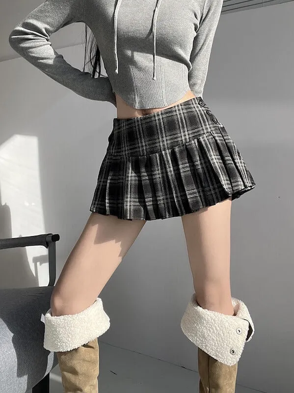 Casual retro pleated plaid skirt