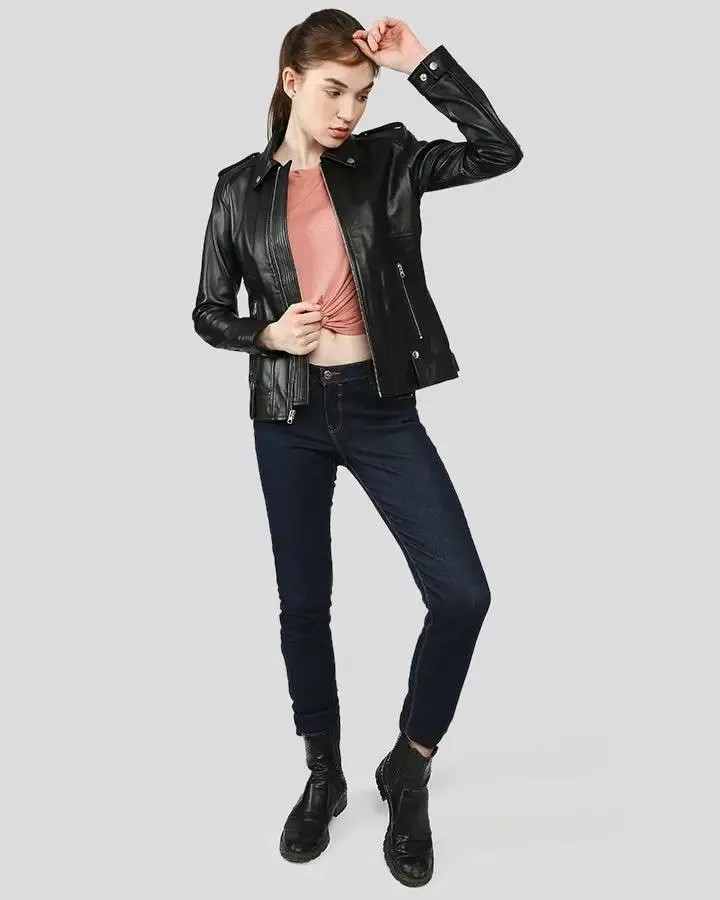 Charmaine Black Racer Leather Jackets