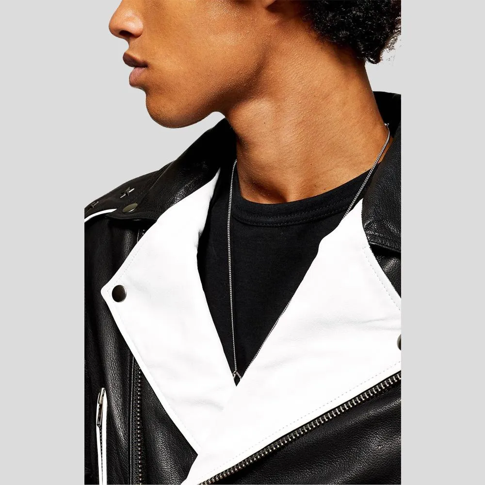 Colvert Black & White Motorcycle Leather Jacket