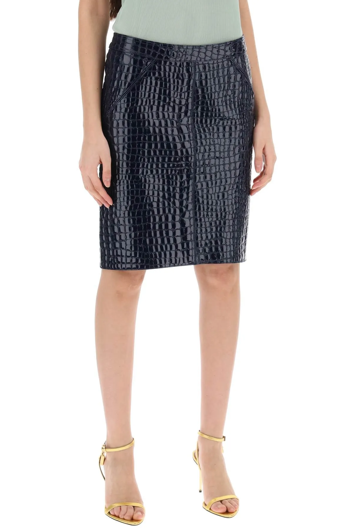 crocodile effect leather skirt