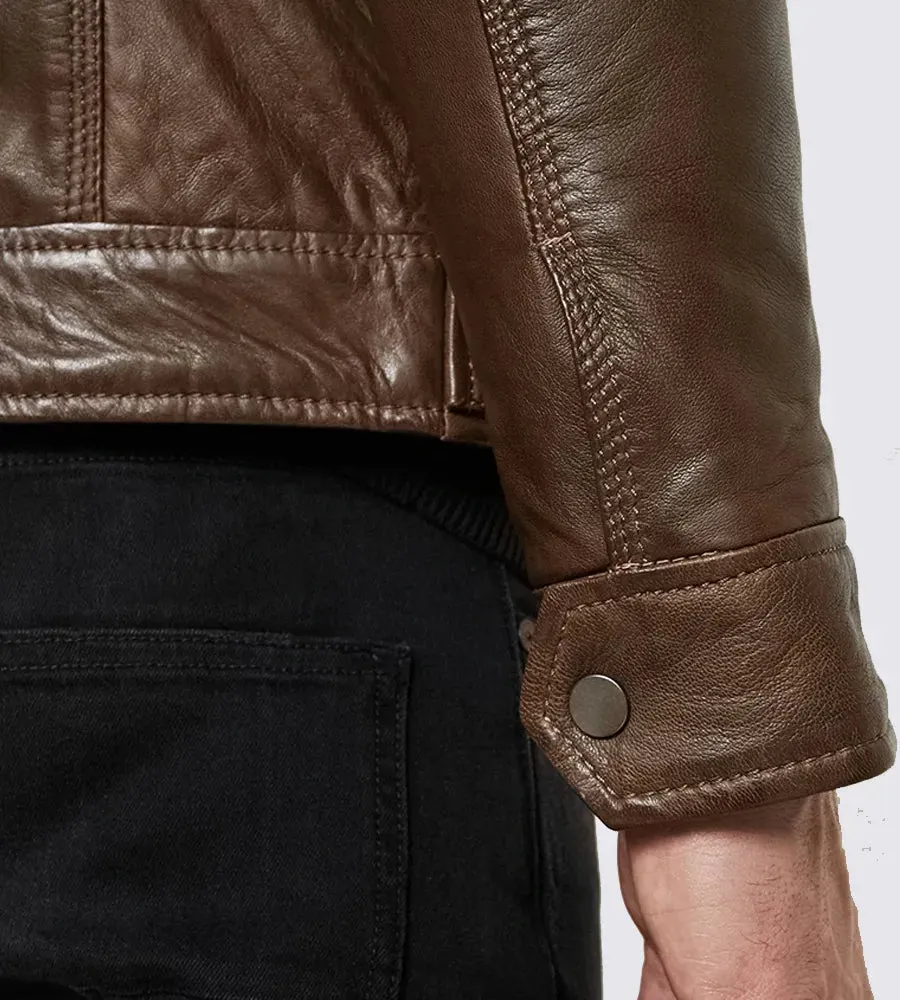 Dark Brown Hooded Motorcycle Leather Jacket