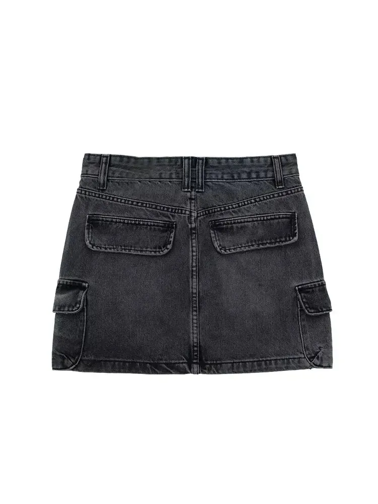 Dark Gray Pocket High Waist Mini Skirts