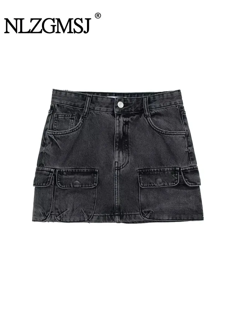 Dark Gray Pocket High Waist Mini Skirts