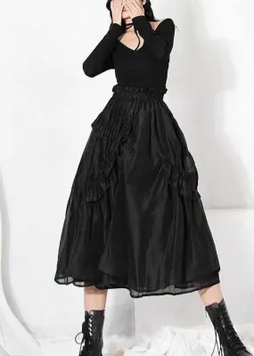 DIY Black Cinched Patchwork A Line Skirt Summer