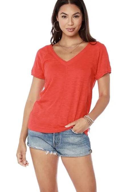 Double V-Neck Tee - Lipstick