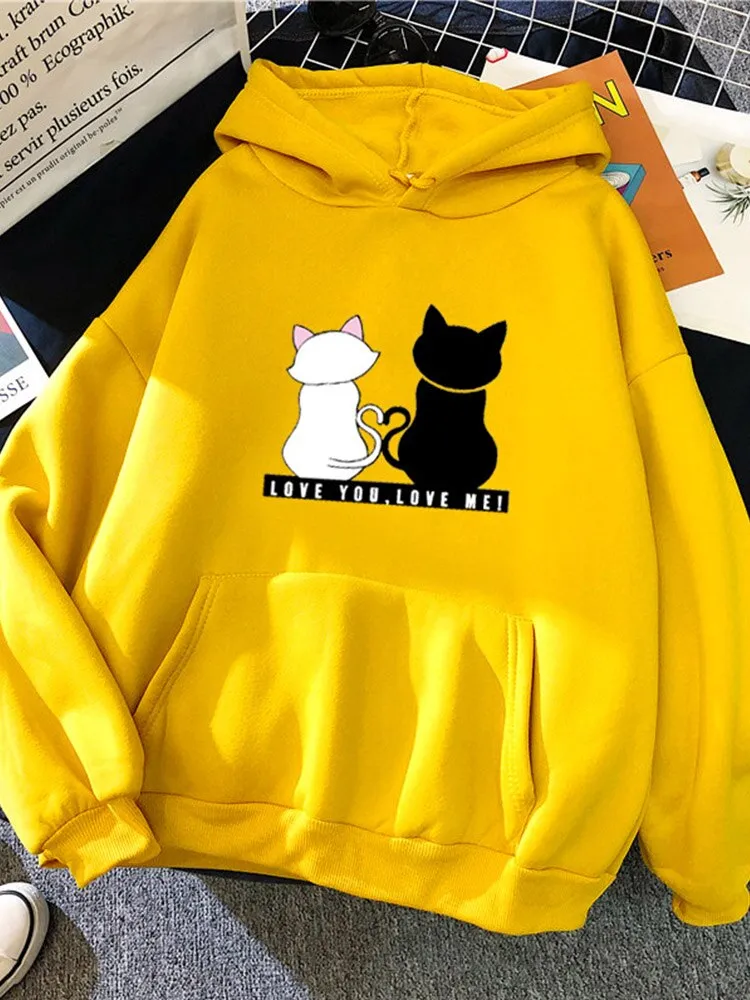 Drawstring cats Long Sleeve Hoodies