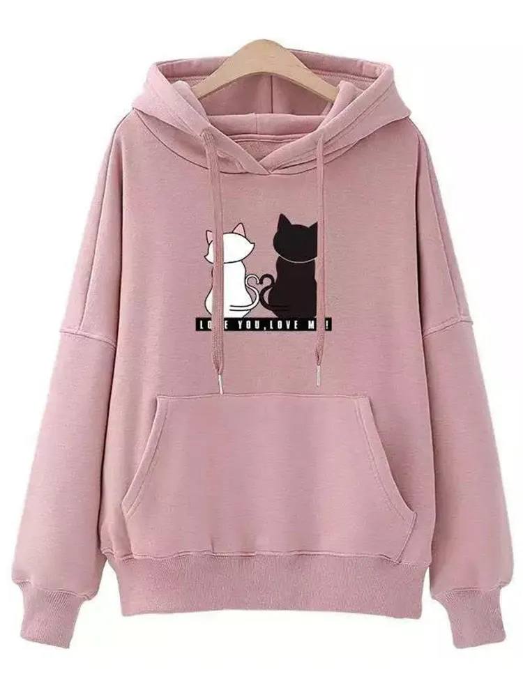 Drawstring cats Long Sleeve Hoodies