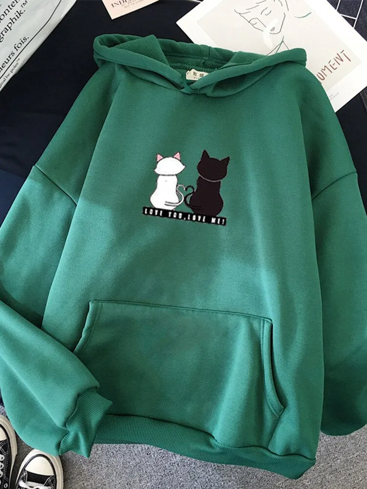 Drawstring cats Long Sleeve Hoodies