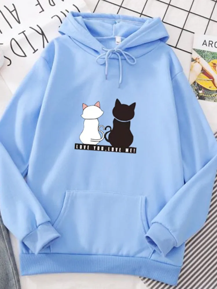 Drawstring cats Long Sleeve Hoodies