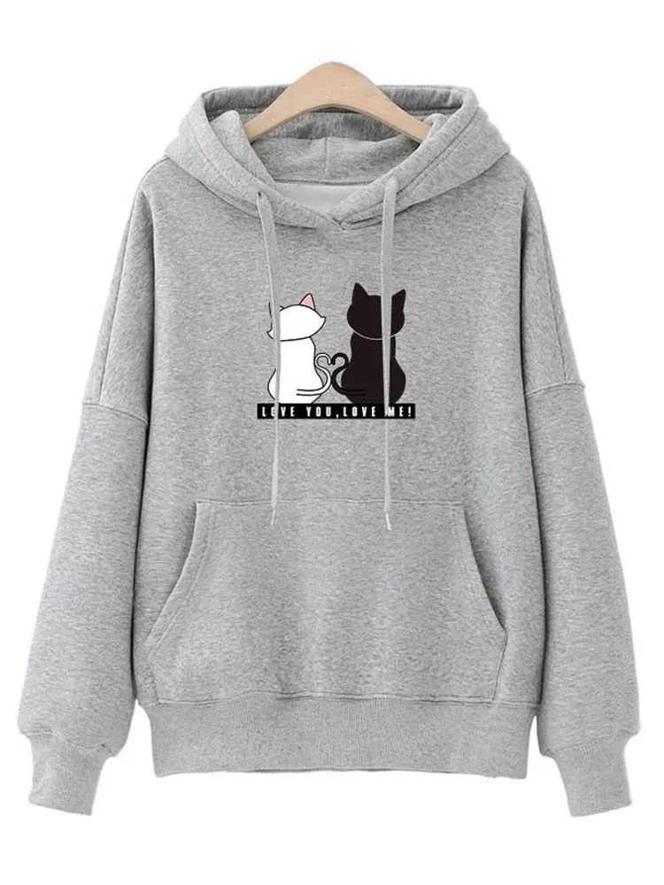 Drawstring cats Long Sleeve Hoodies