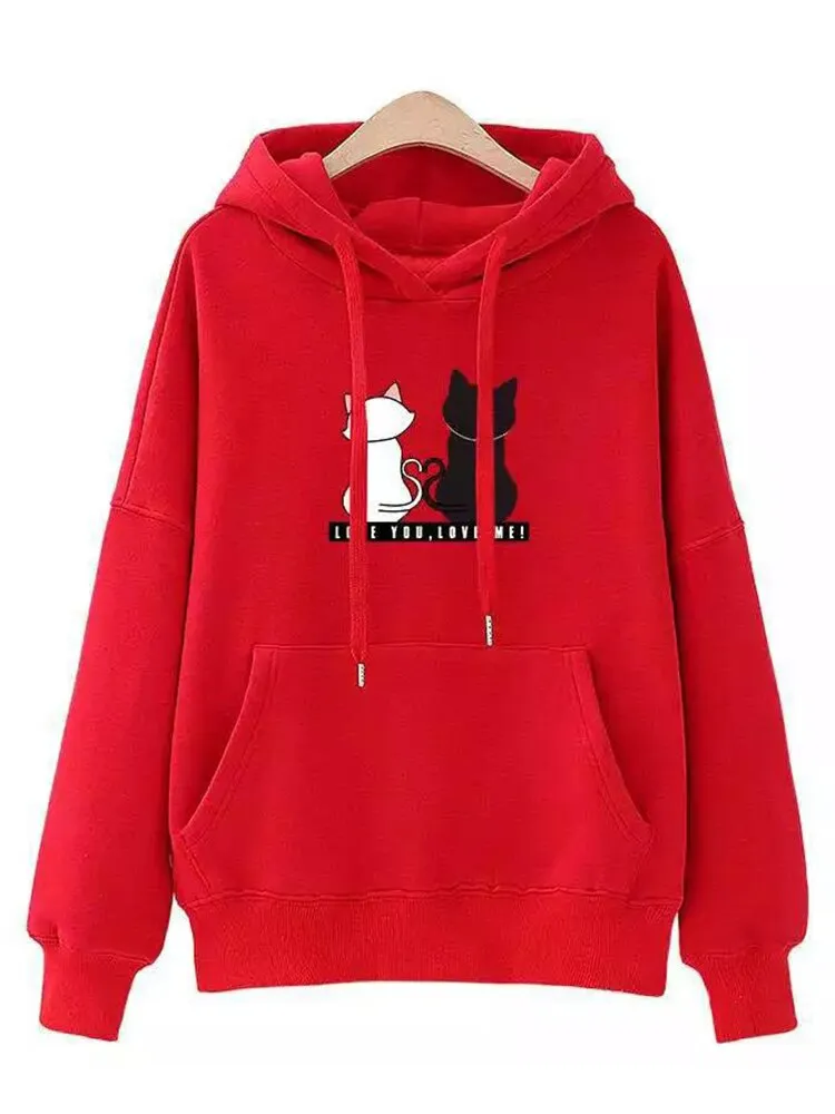 Drawstring cats Long Sleeve Hoodies