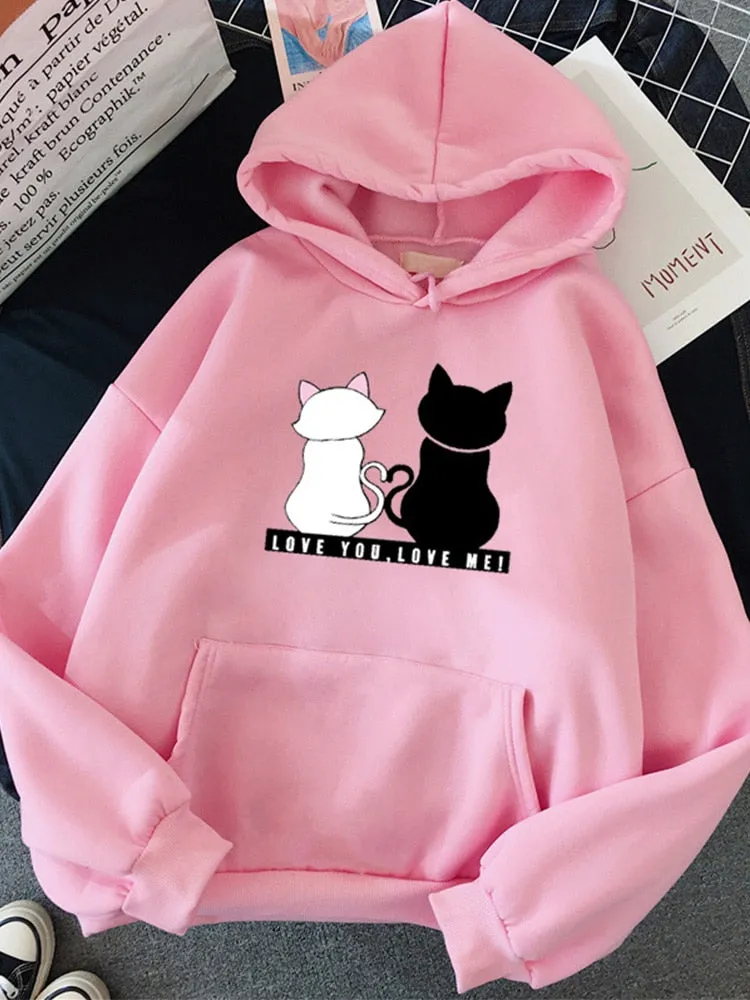 Drawstring cats Long Sleeve Hoodies