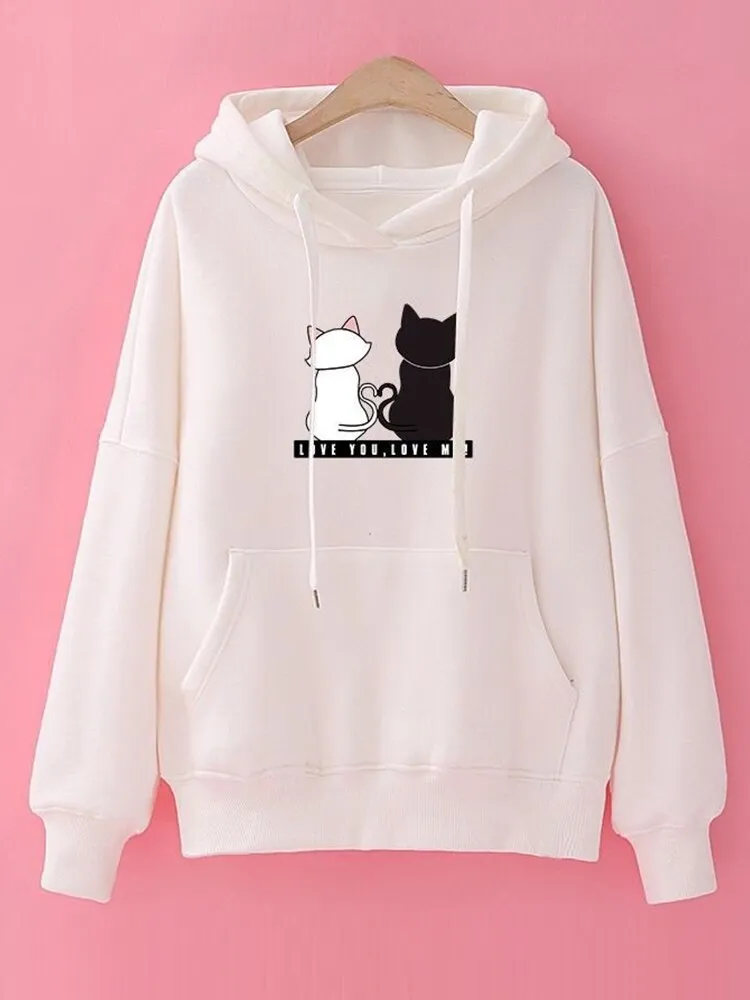 Drawstring cats Long Sleeve Hoodies