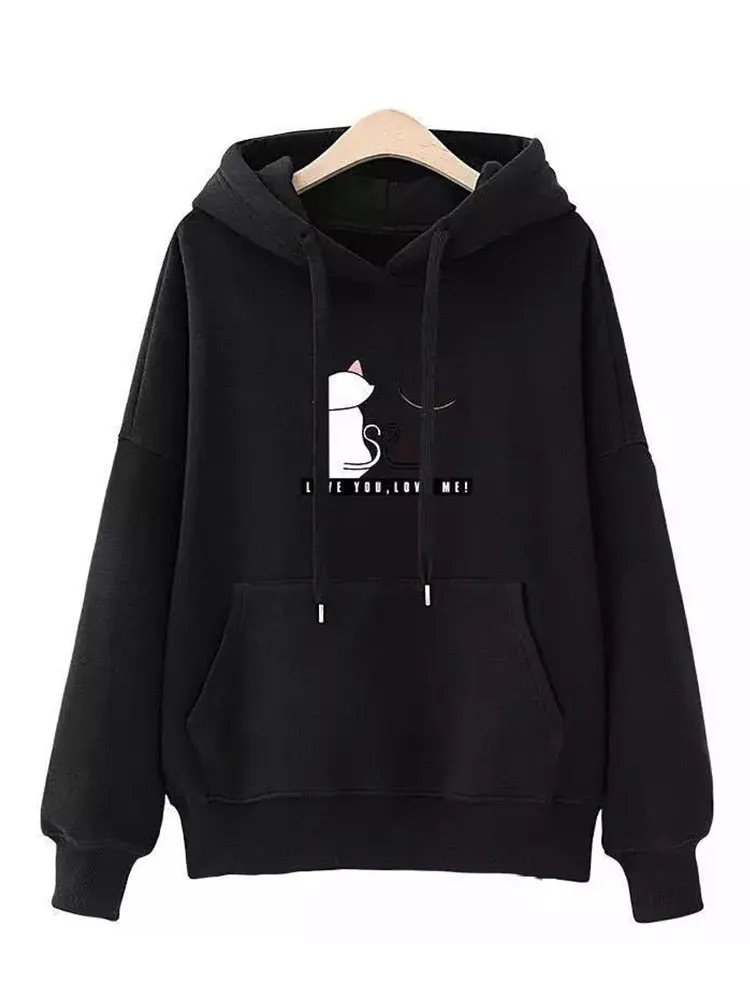 Drawstring cats Long Sleeve Hoodies