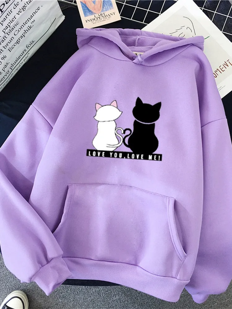 Drawstring cats Long Sleeve Hoodies