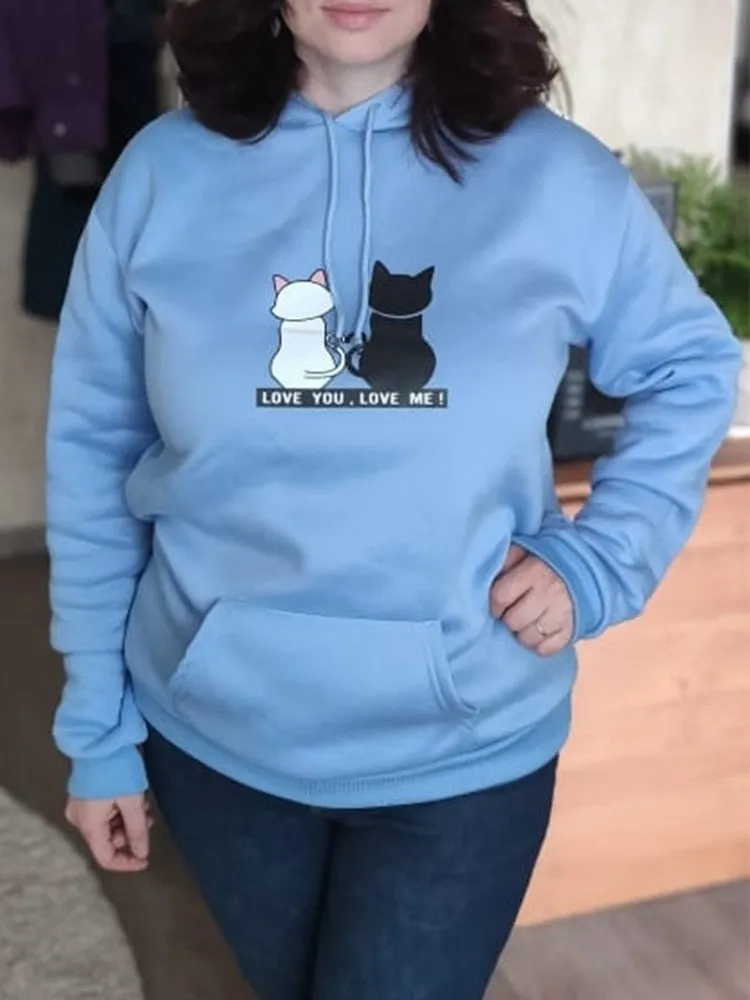 Drawstring cats Long Sleeve Hoodies