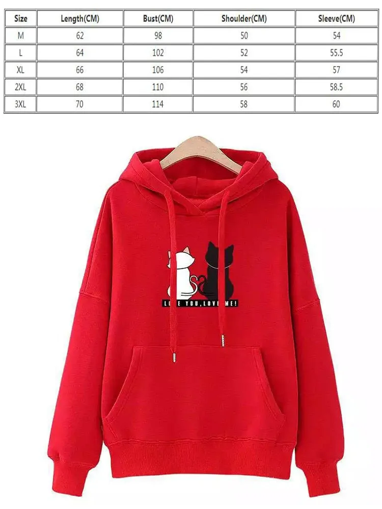 Drawstring cats Long Sleeve Hoodies