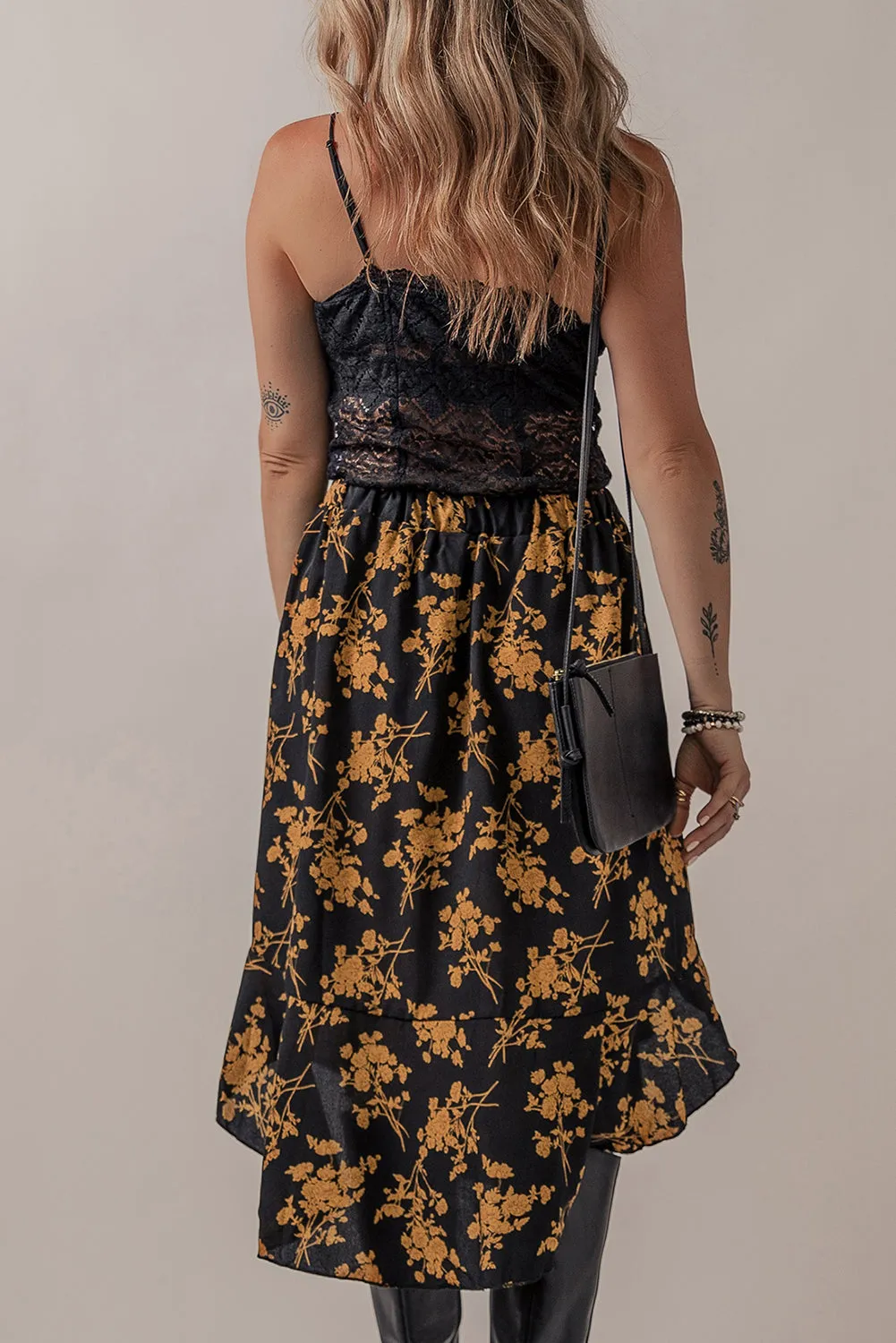 Elastic Waist Floral Ruffle Skirt