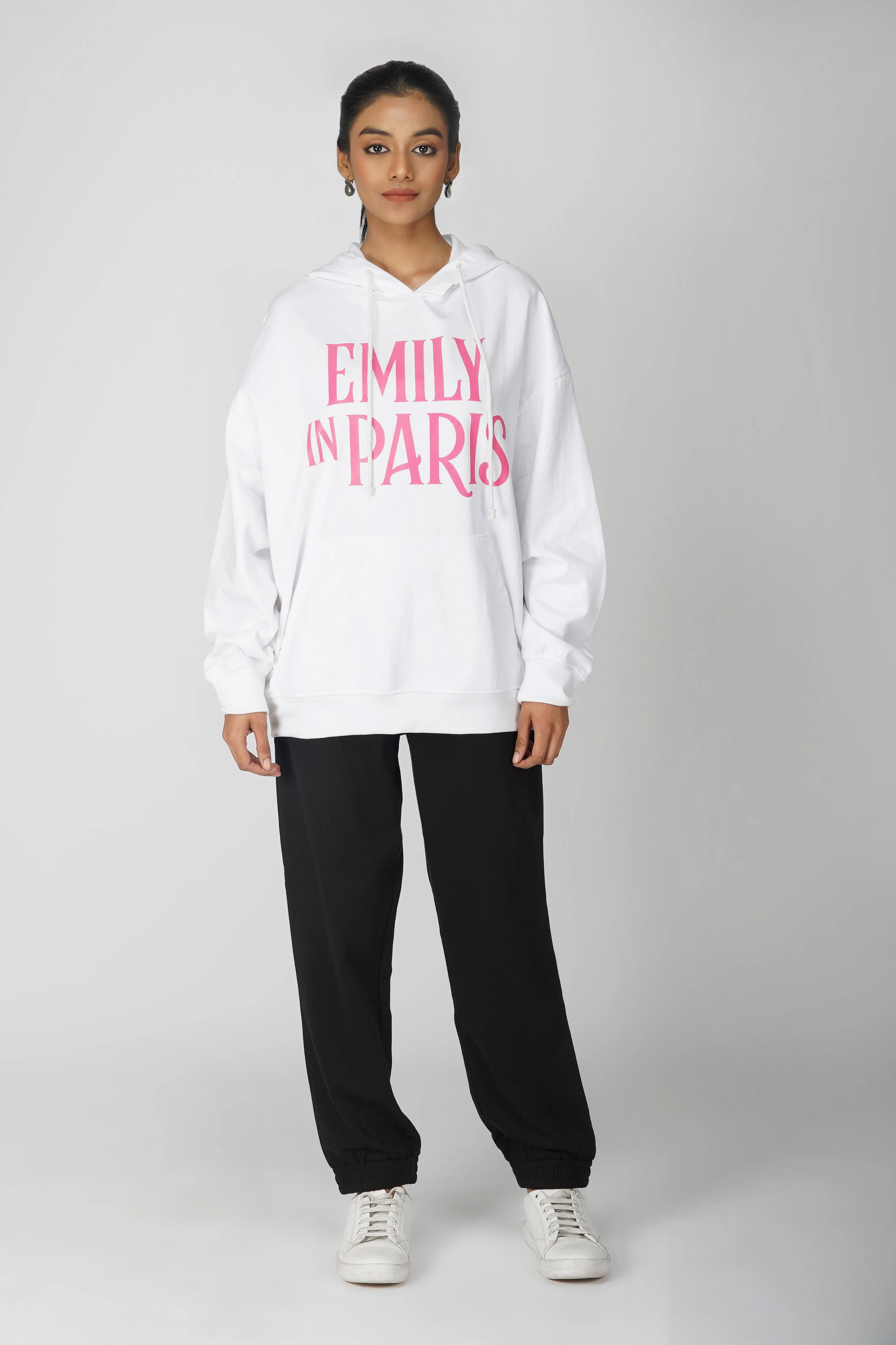 Emily In Paris: Printed Oversized Hoodie-White