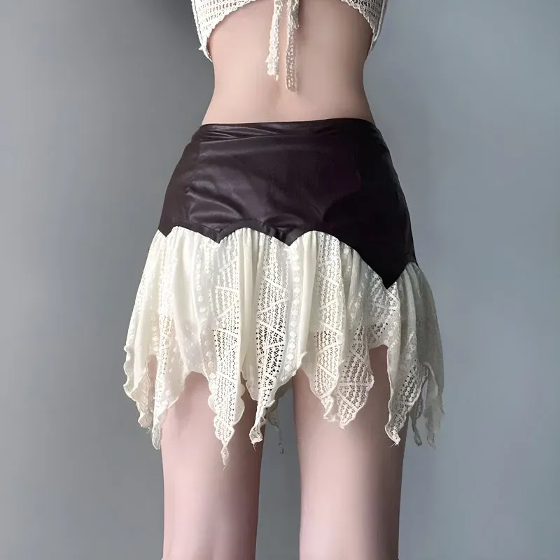 Fairy Grunge Patchwork Lace Mini Skirt