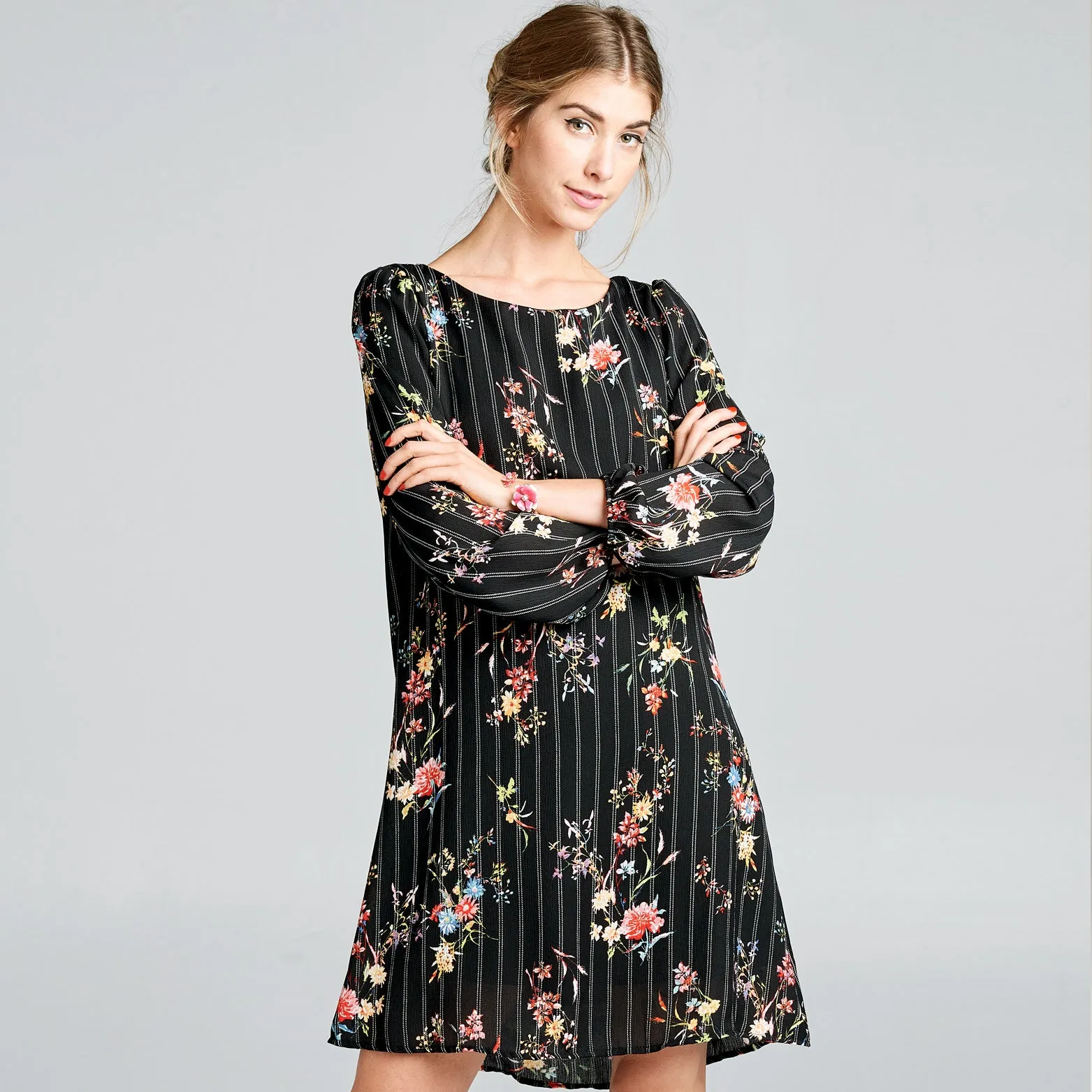 Floral Stripe Shift Dress