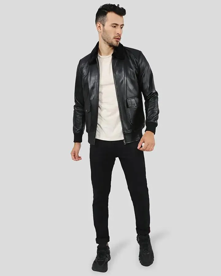 Flynn Black Bomber Leather Jacket