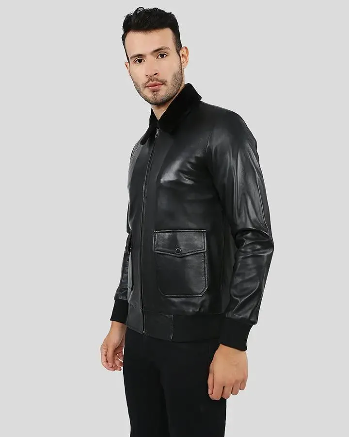 Flynn Black Bomber Leather Jacket