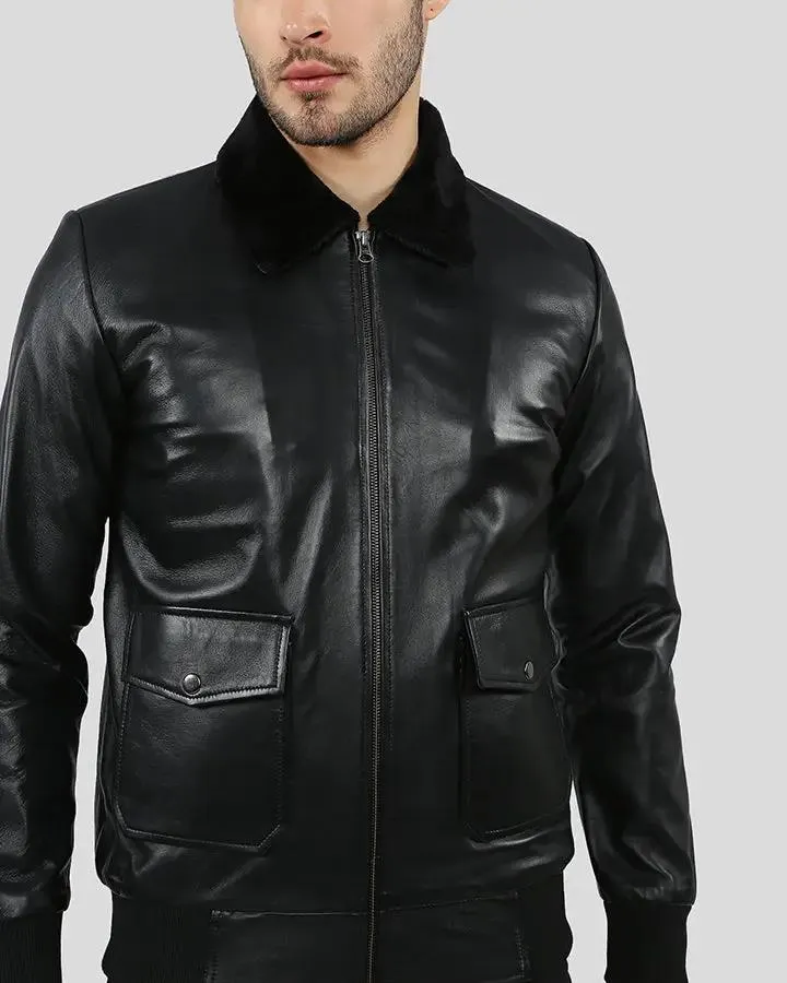 Flynn Black Bomber Leather Jacket