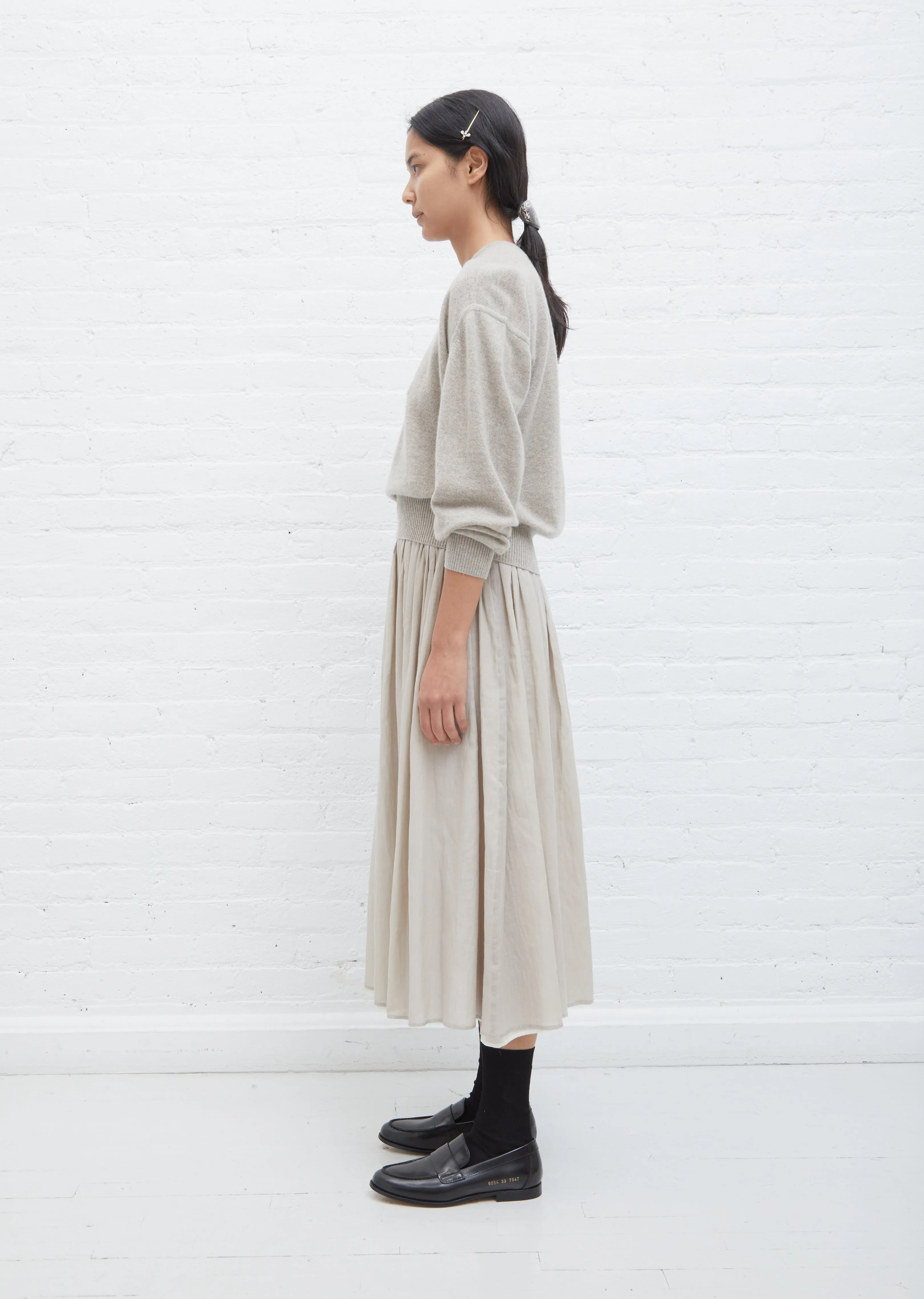 Gathered Cotton Skirt — Pale Grey