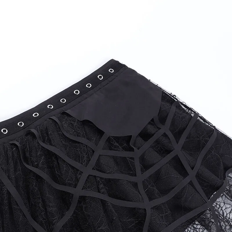 Goth punk spider web tassels skirt