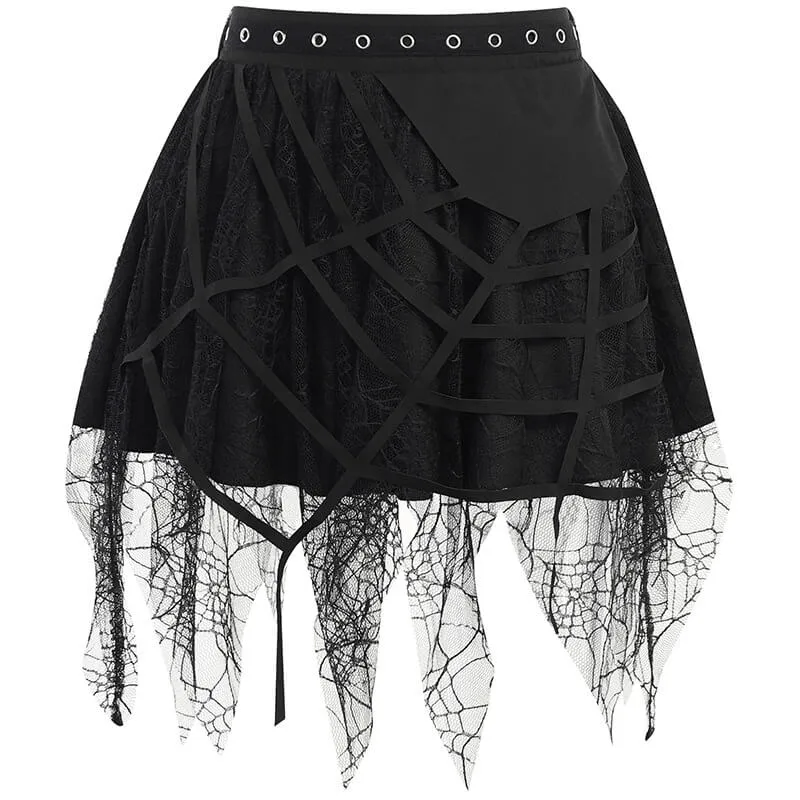 Goth punk spider web tassels skirt